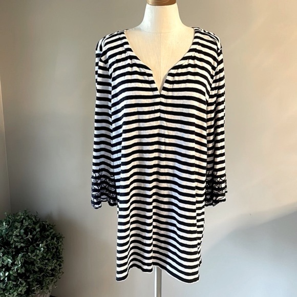 TALBOTS ocean city nautical stripe women’s TUNIC embroidered 3/4 sleeve chic 2X - Picture 2 of 10